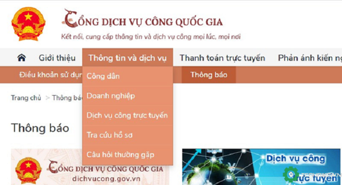 Thanh toán trực tuyến nghĩa vụ tài chính trong thực hiện TTHC đất đai cho hộ gia đình, cá nhân trên Cổng Dịch vụ công Quốc gia